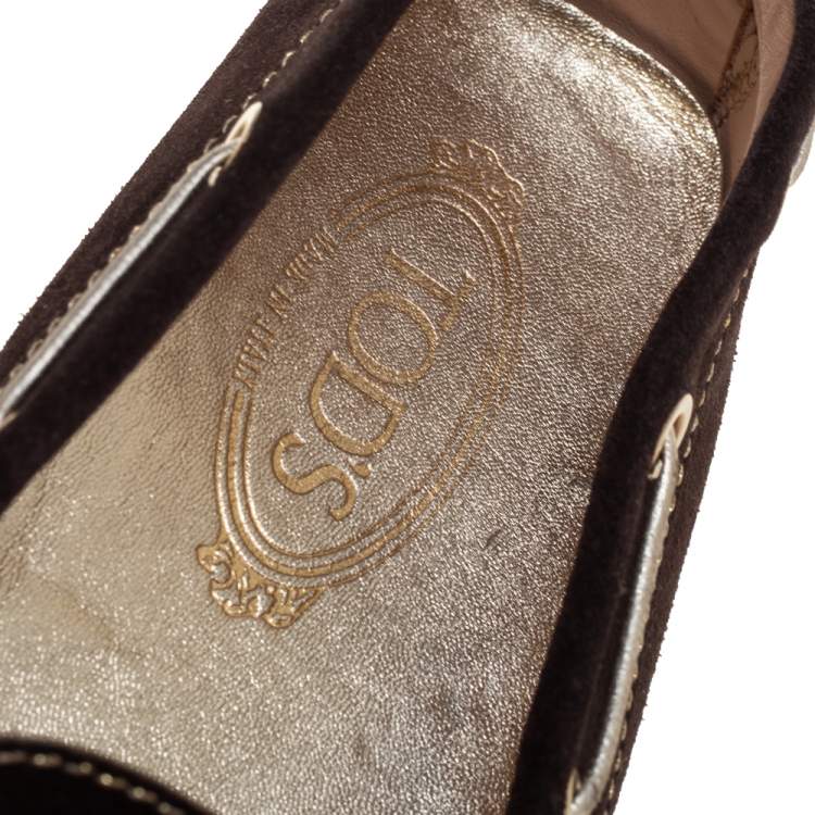 Pre Owned Tod's Brown Suede Bow Slip On Loafers Size 38