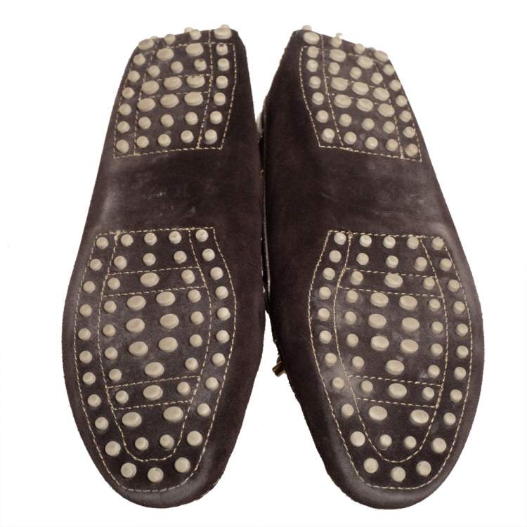 Pre Owned Tod's Brown Suede Bow Slip On Loafers Size 38