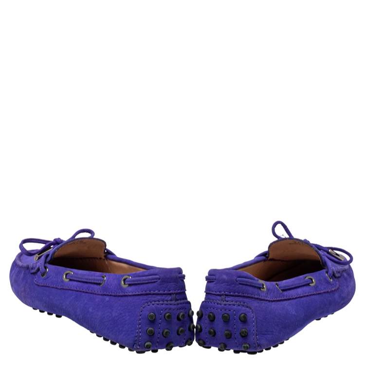 Pre Owned Tod's Purple Suede Gommino Bow Loafers Size 37.5