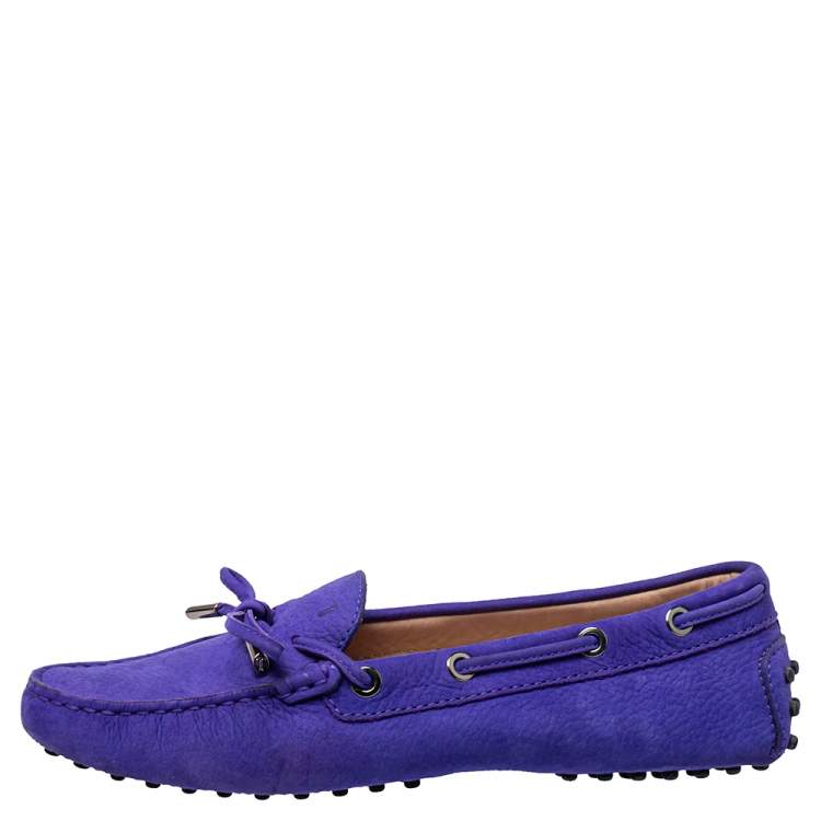 Pre Owned Tod's Purple Suede Gommino Bow Loafers Size 37.5