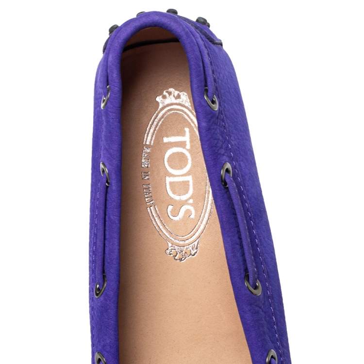 Pre Owned Tod's Purple Suede Gommino Bow Loafers Size 37.5