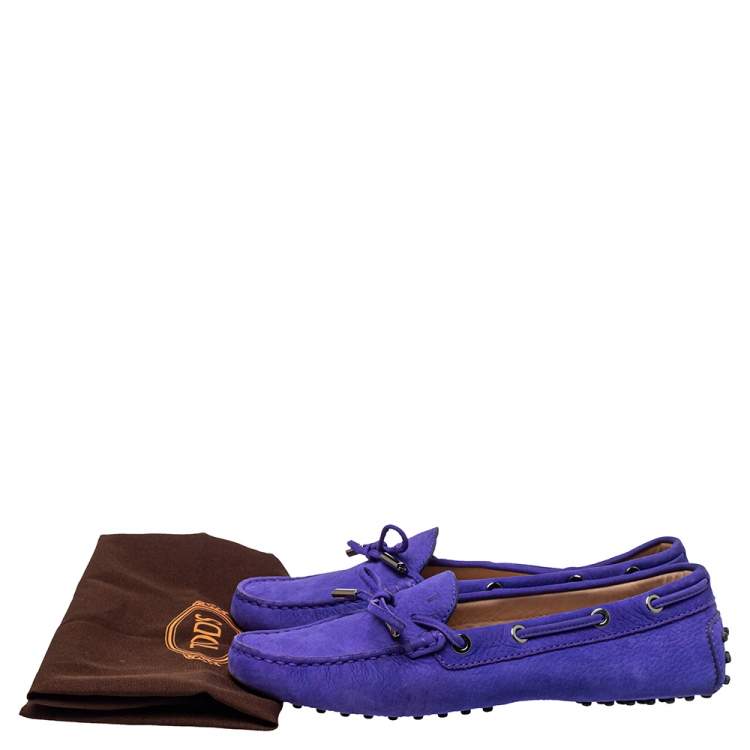 Pre Owned Tod's Purple Suede Gommino Bow Loafers Size 37.5