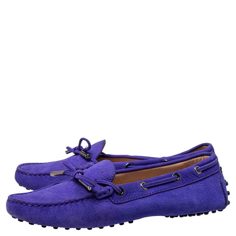 Pre Owned Tod's Purple Suede Gommino Bow Loafers Size 37.5
