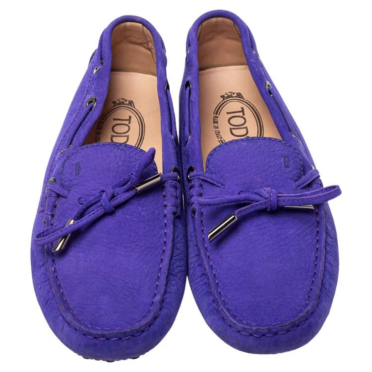 Pre Owned Tod's Purple Suede Gommino Bow Loafers Size 37.5