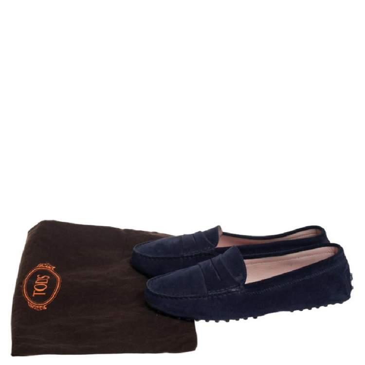Pre Owned Tod's Blue Suede Gommino Slip on Loafers Size 37.5