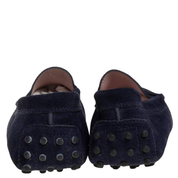 Pre Owned Tod's Blue Suede Gommino Slip on Loafers Size 37.5