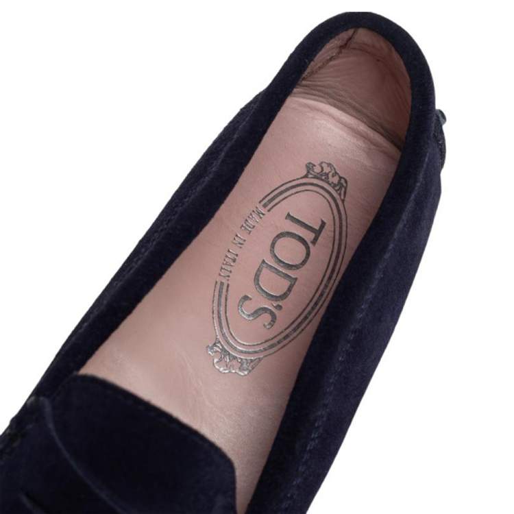 Pre Owned Tod's Blue Suede Gommino Slip on Loafers Size 37.5
