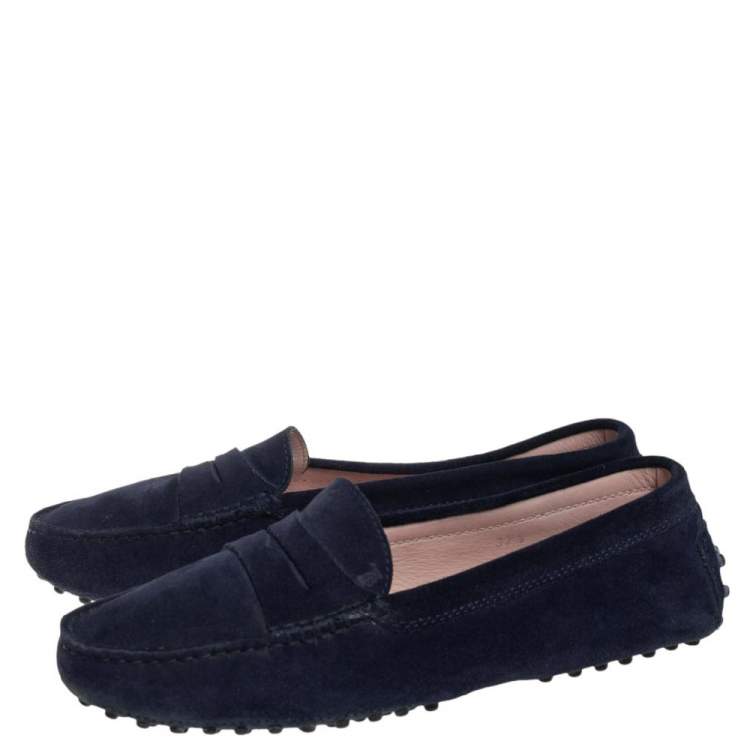 Pre Owned Tod's Blue Suede Gommino Slip on Loafers Size 37.5