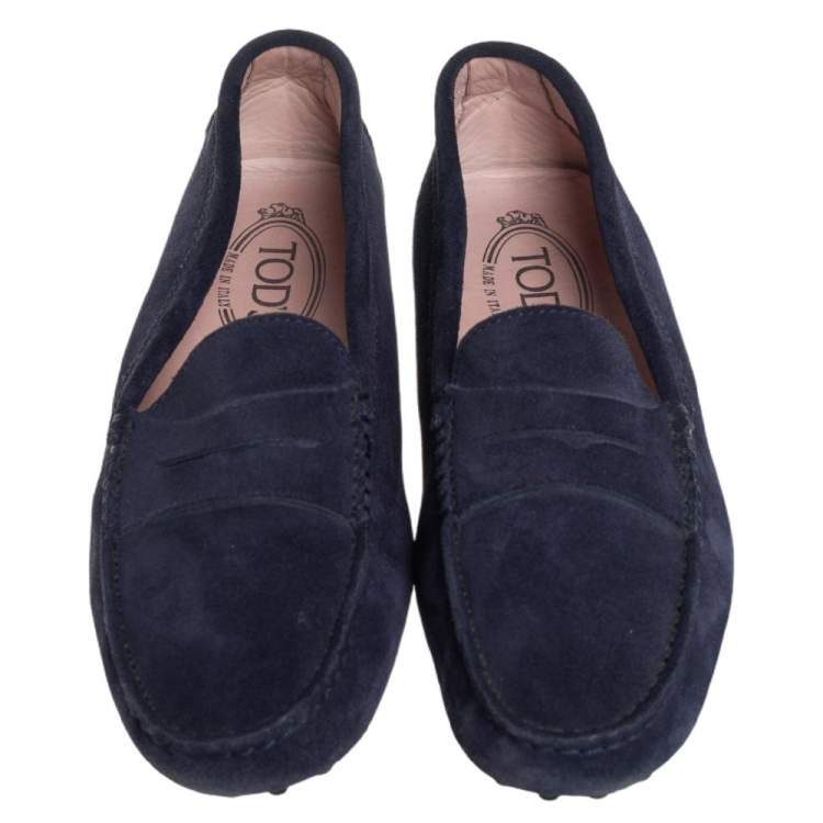 Pre Owned Tod's Blue Suede Gommino Slip on Loafers Size 37.5
