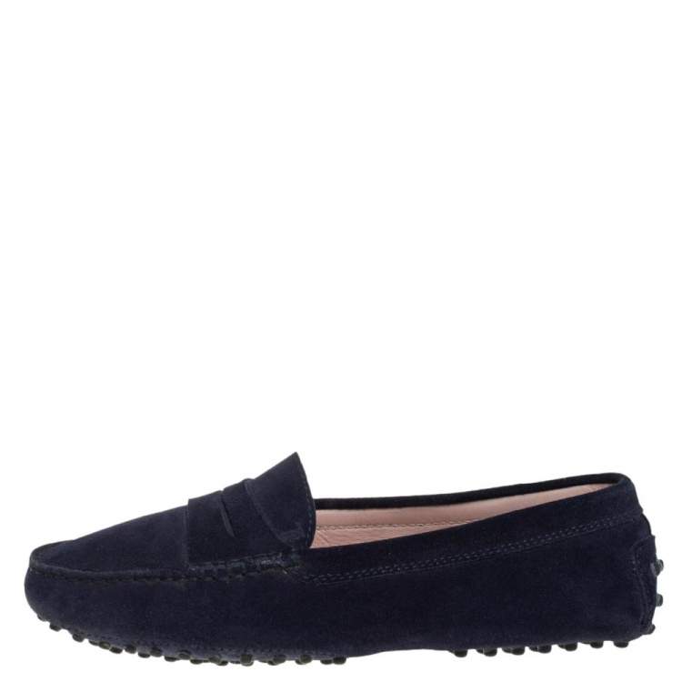 Pre Owned Tod's Blue Suede Gommino Slip on Loafers Size 37.5
