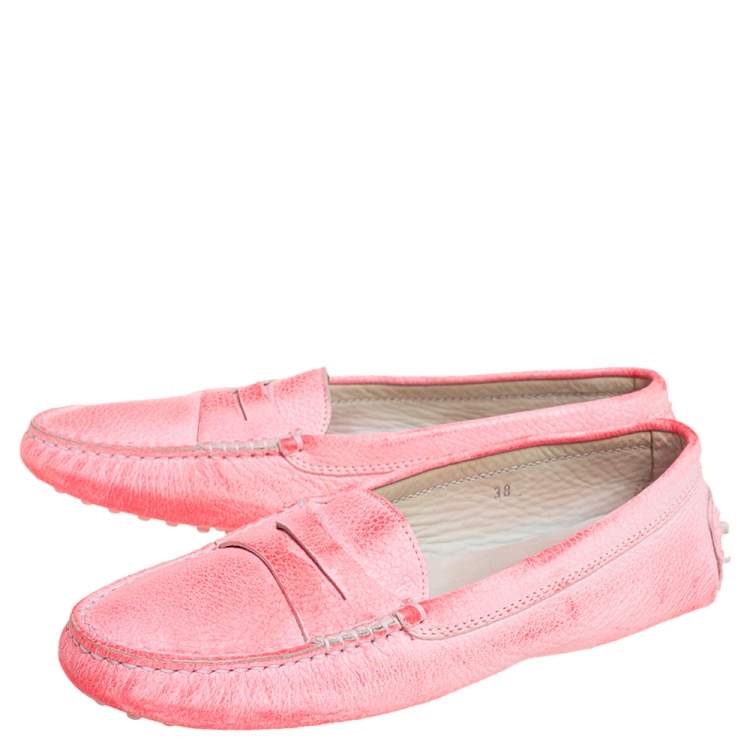 Pre Owned Tod's Pink Leather Penny Loafers Size 38