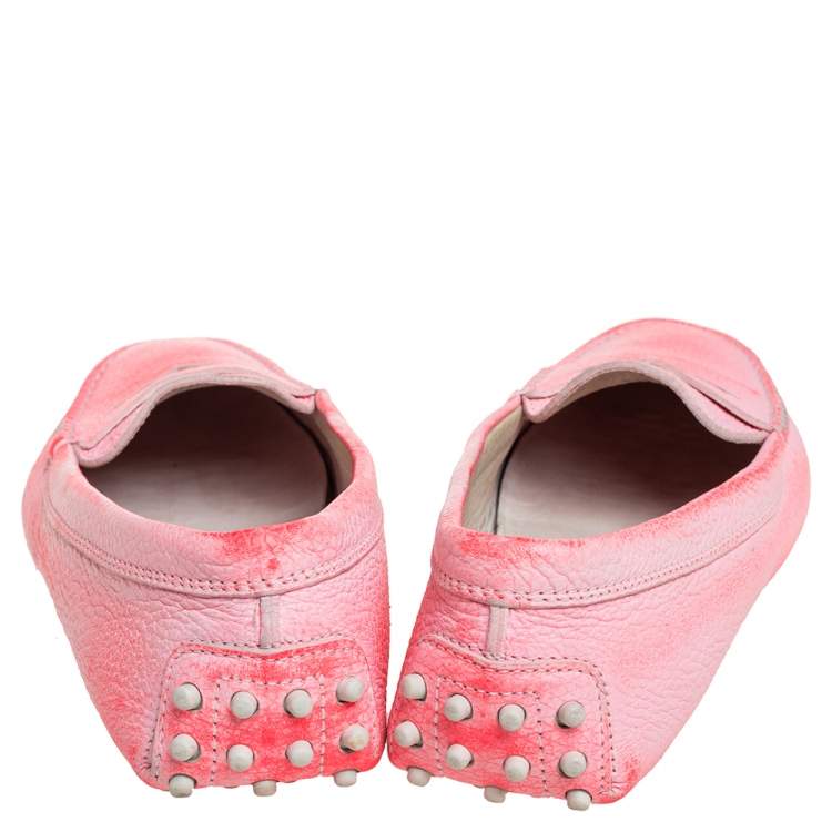 Pre Owned Tod's Pink Leather Penny Loafers Size 38