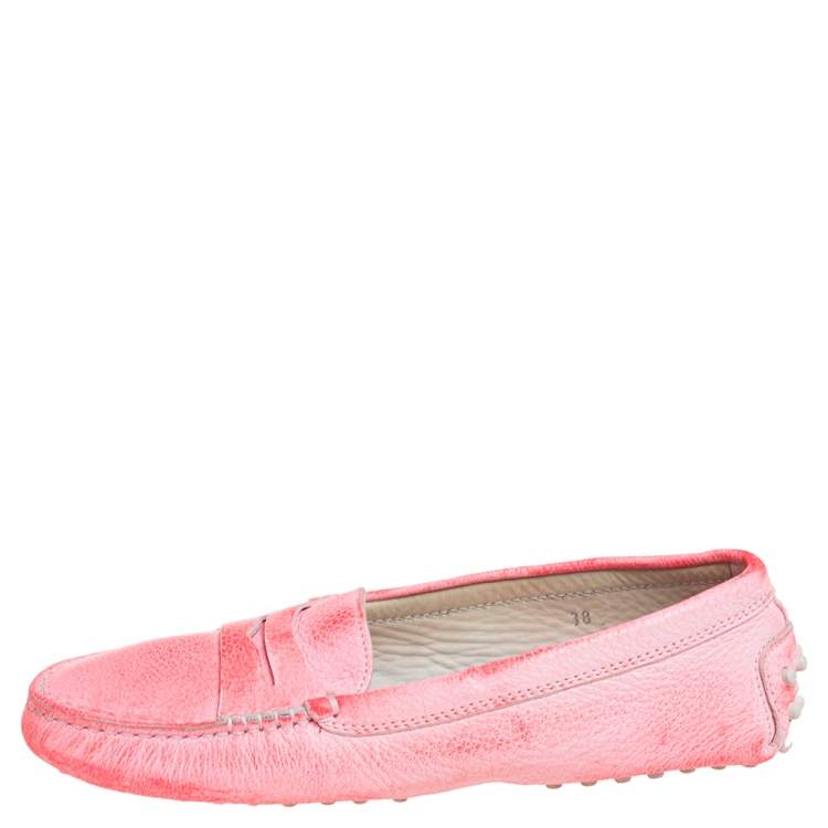 Pre Owned Tod's Pink Leather Penny Loafers Size 38