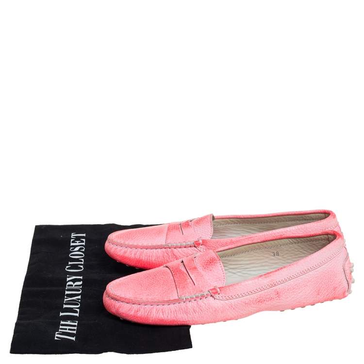Pre Owned Tod's Pink Leather Penny Loafers Size 38