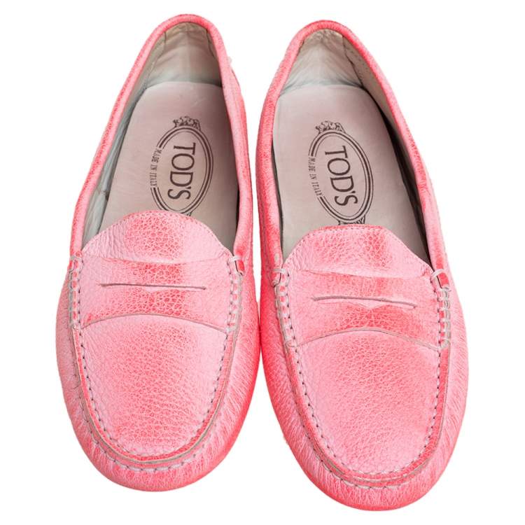 Pre Owned Tod's Pink Leather Penny Loafers Size 38
