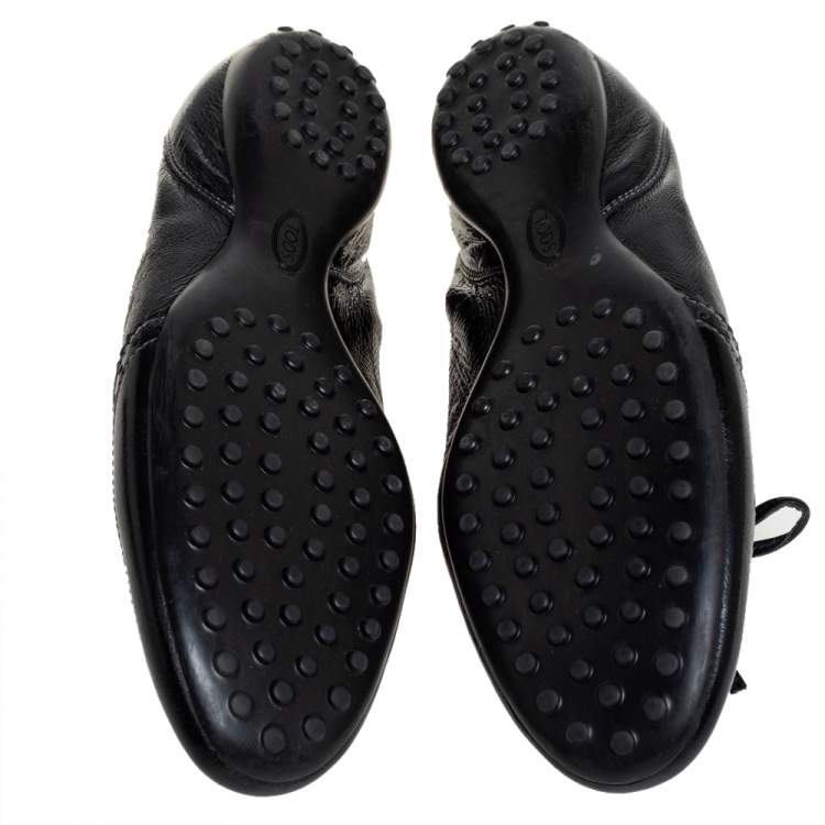 Pre Owned Tod's Black Leather Gomma Lace Slip On Sneakers Size 42