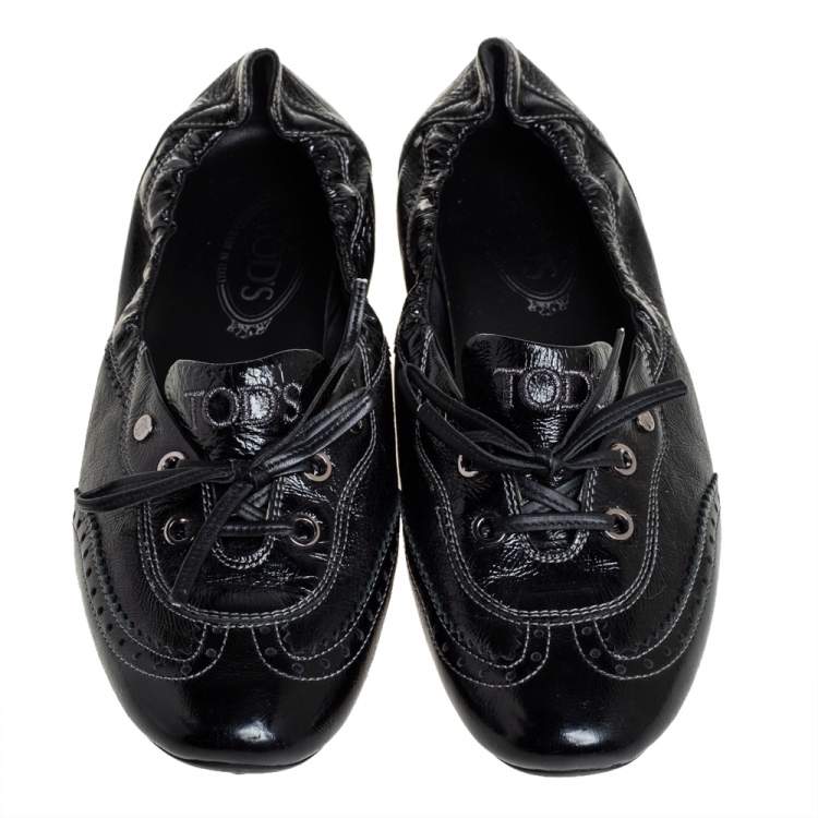 Pre Owned Tod's Black Leather Gomma Lace Slip On Sneakers Size 42
