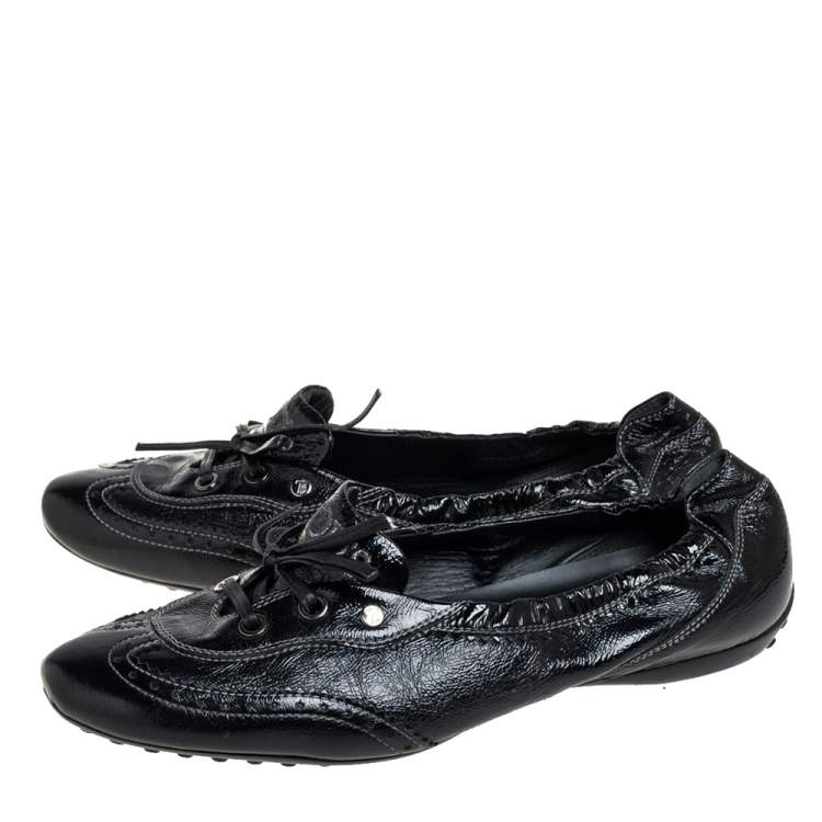 Pre Owned Tod's Black Leather Gomma Lace Slip On Sneakers Size 42
