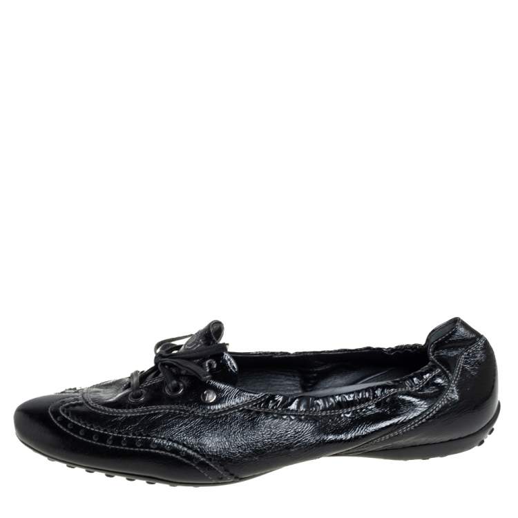 Pre Owned Tod's Black Leather Gomma Lace Slip On Sneakers Size 42