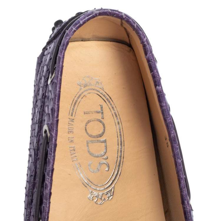 Pre Owned Tod's Purple Python Leather Bow Slip On Loafers Size 38
