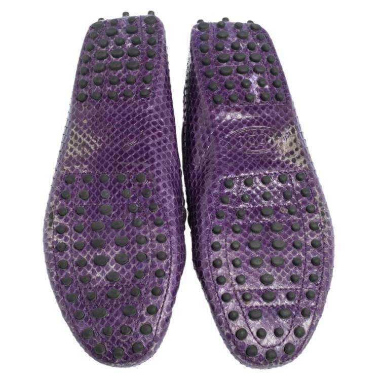 Pre Owned Tod's Purple Python Leather Bow Slip On Loafers Size 38