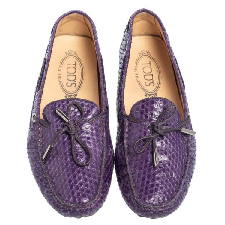 Pre Owned Tod's Purple Python Leather Bow Slip On Loafers Size 38
