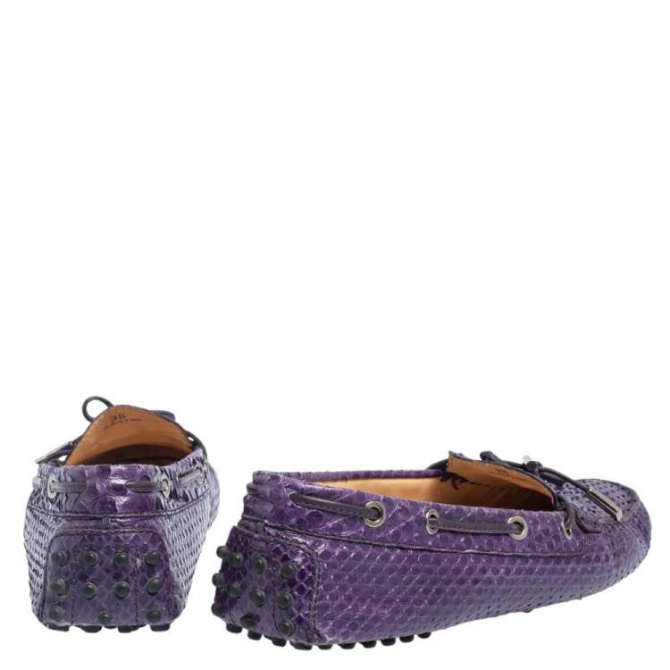Pre Owned Tod's Purple Python Leather Bow Slip On Loafers Size 38
