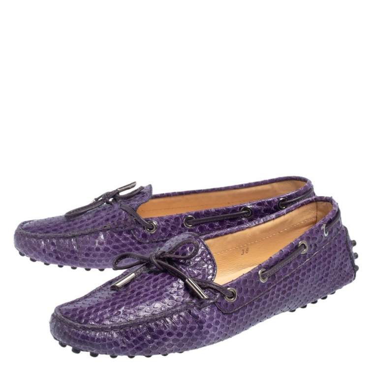 Pre Owned Tod's Purple Python Leather Bow Slip On Loafers Size 38