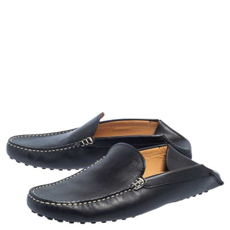 Pre Owned Tod's Black Leather Collapsible Heel Gommini Loafers Size 39