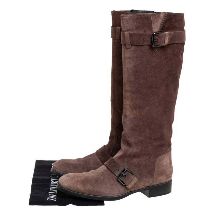 Pre Owned Tod's Brown Suede Knee High Buckle Boots Size 40