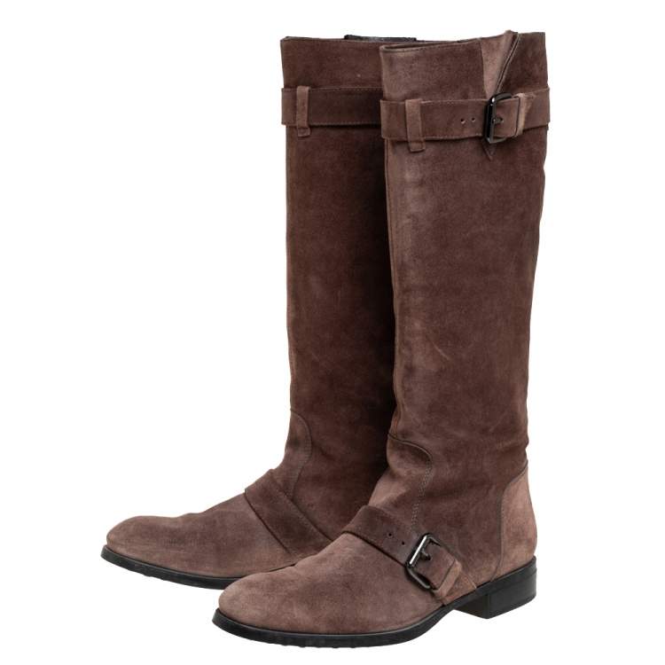 Pre Owned Tod's Brown Suede Knee High Buckle Boots Size 40