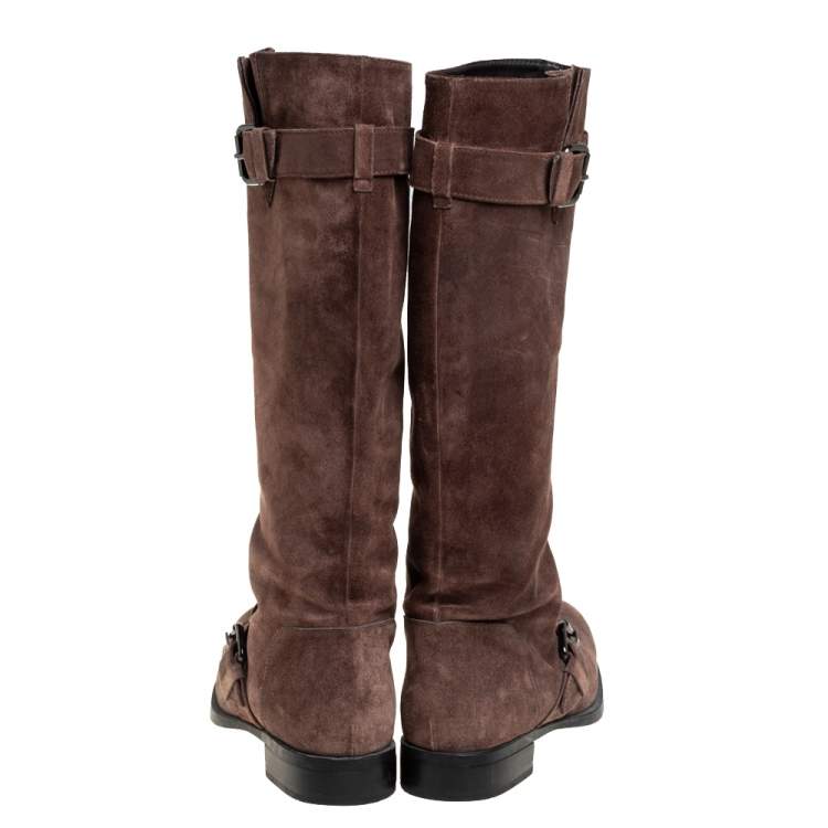 Pre Owned Tod's Brown Suede Knee High Buckle Boots Size 40