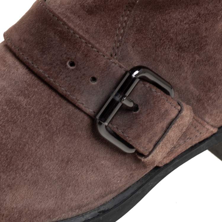 Pre Owned Tod's Brown Suede Knee High Buckle Boots Size 40