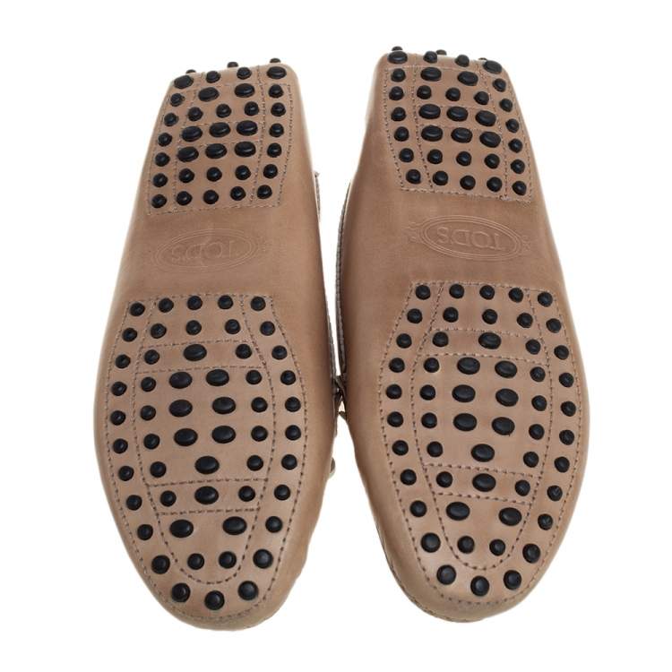 Pre Owned Tod's Beige Perforated Leather Bow Loafers Size 37