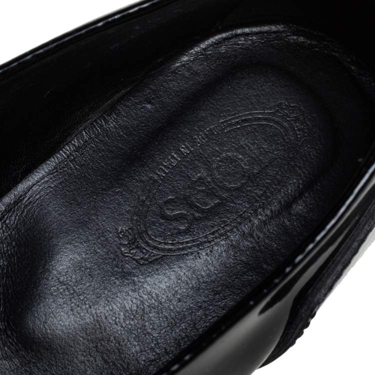 Pre Owned Tod's Black Patent Leather Fringe  Loafers Size 35.5