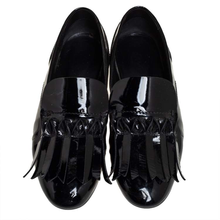Pre Owned Tod's Black Patent Leather Fringe  Loafers Size 35.5