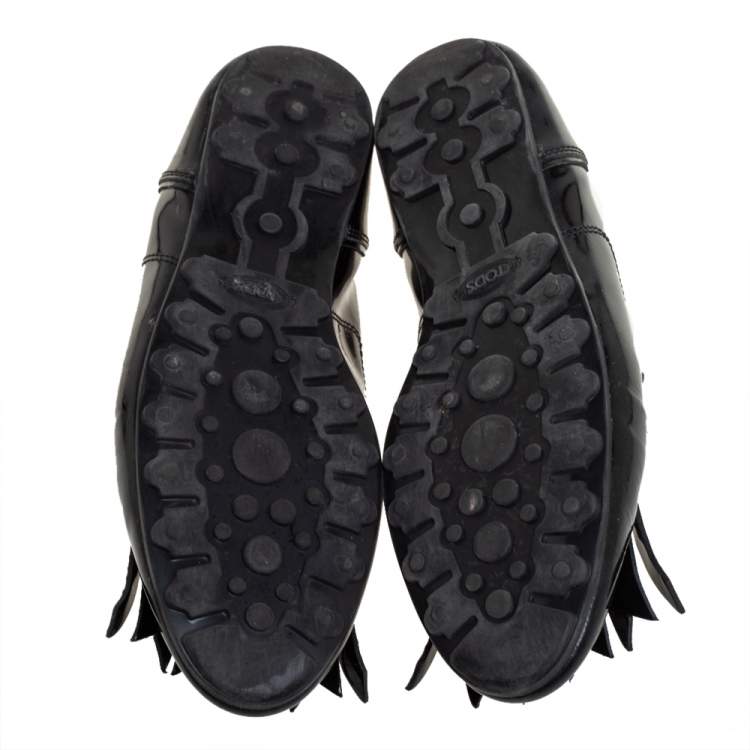 Pre Owned Tod's Black Patent Leather Fringe  Loafers Size 35.5