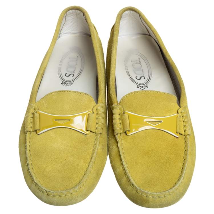 Pre Owned Tod's Green Suede Slip On Loafers Size 39