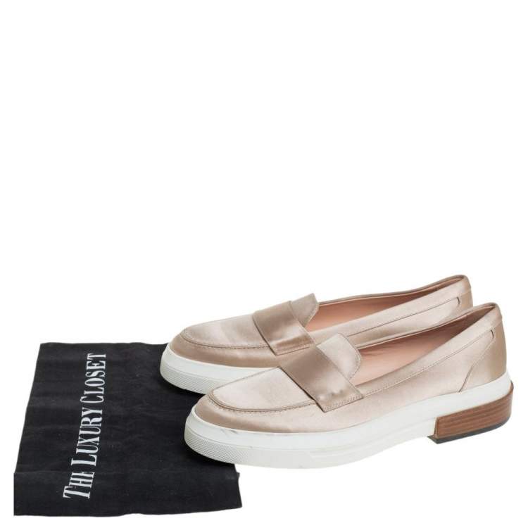 Pre Owned Tod's Beige Satin Slip On Loafer Sneakers Size 39