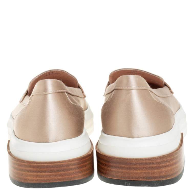 Pre Owned Tod's Beige Satin Slip On Loafer Sneakers Size 39