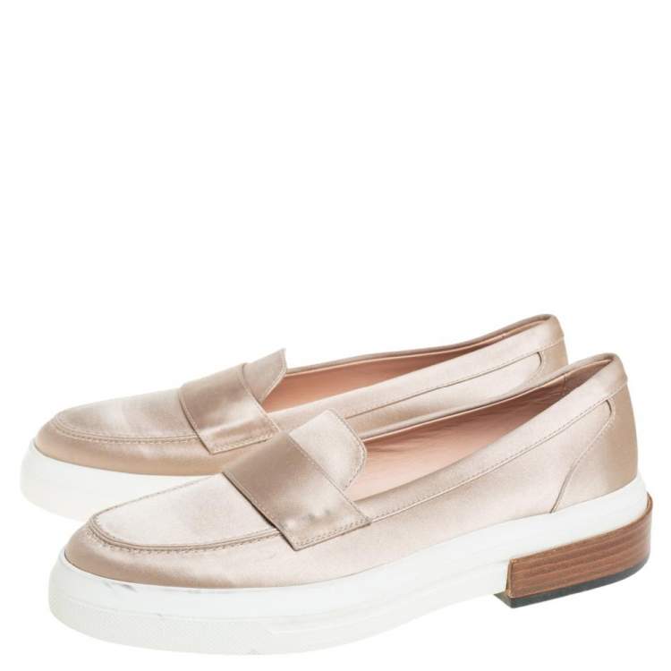 Pre Owned Tod's Beige Satin Slip On Loafer Sneakers Size 39