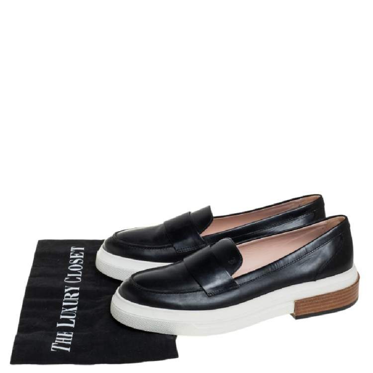 Pre Owned Tod's Black Leather Slip On Loafer Sneakers Size 39