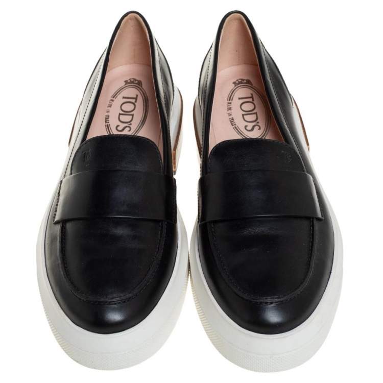 Pre Owned Tod's Black Leather Slip On Loafer Sneakers Size 39