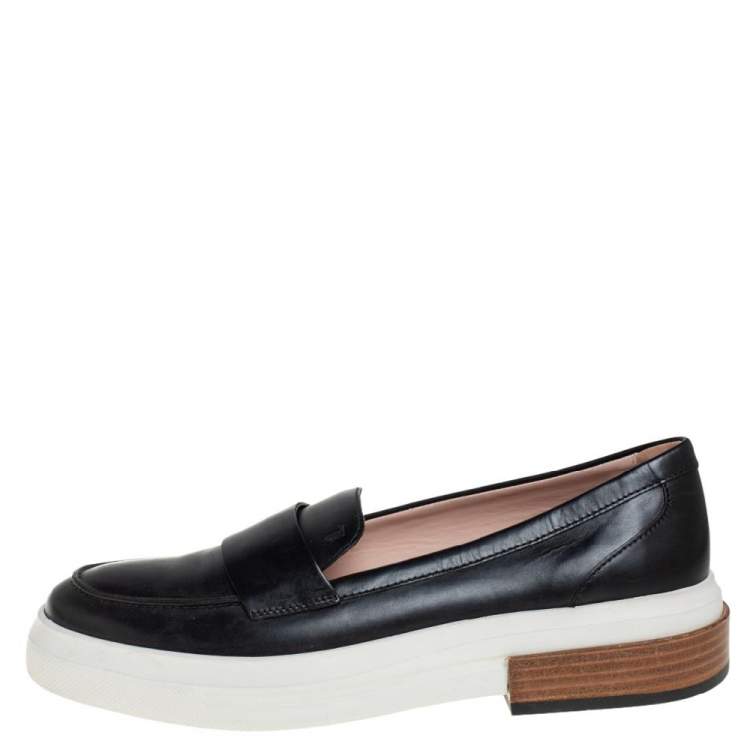 Pre Owned Tod's Black Leather Slip On Loafer Sneakers Size 39