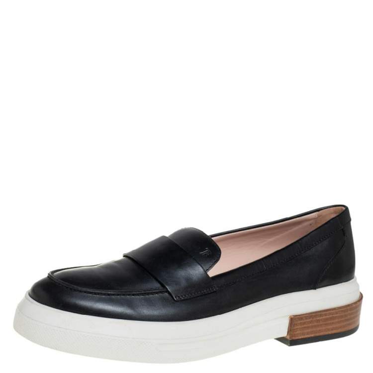 Pre Owned Tod's Black Leather Slip On Loafer Sneakers Size 39