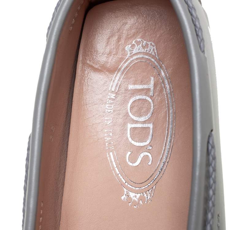 Pre Owned Tod's Grey Leather Braided Bow Slip On Loafers Size 36
