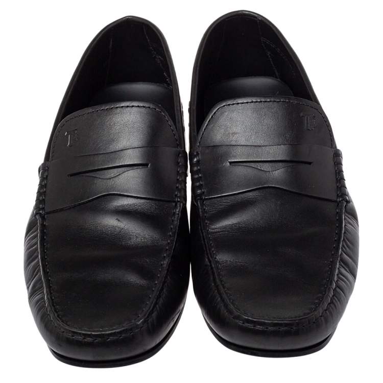 Pre Owned Tod's Black Leather Slip On Penny Loafers Size 45