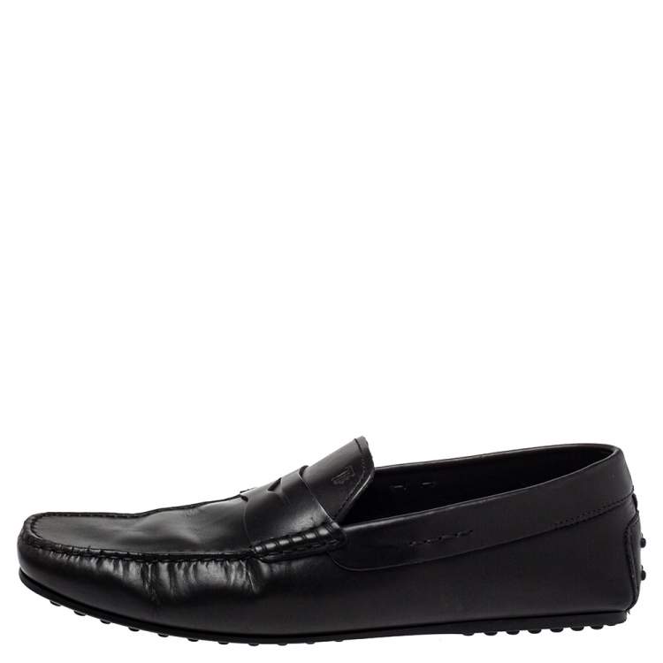 Pre Owned Tod's Black Leather Slip On Penny Loafers Size 45
