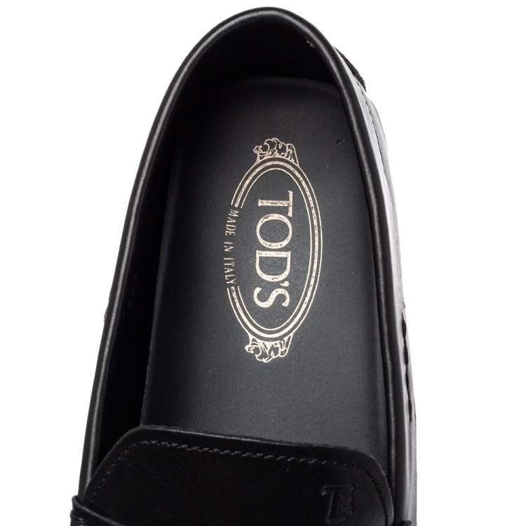 Pre Owned Tod's Black Leather Slip On Penny Loafers Size 45