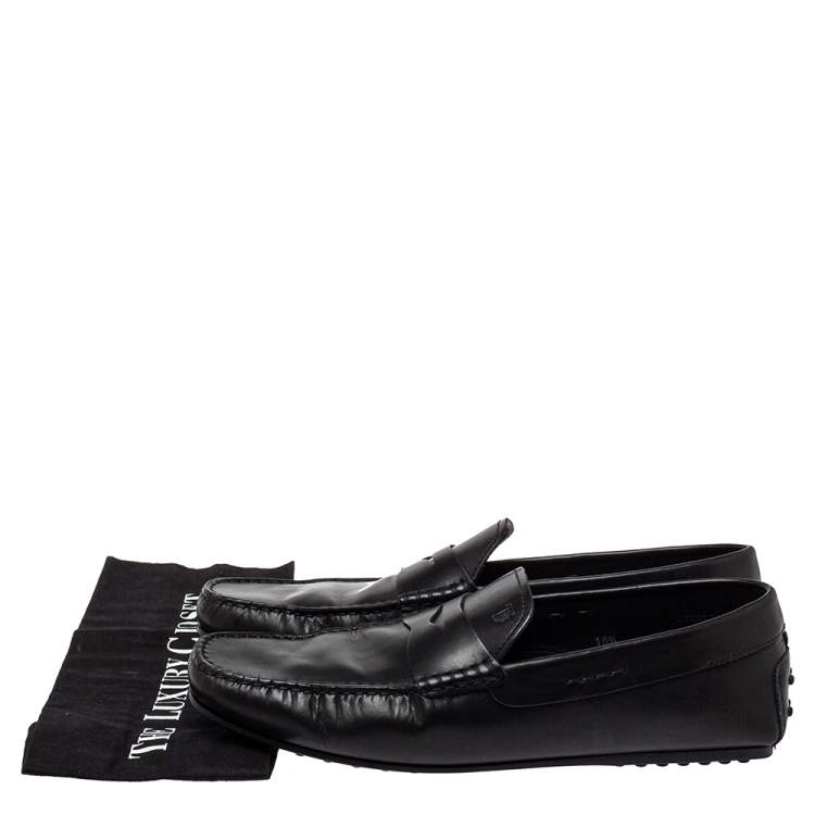 Pre Owned Tod's Black Leather Slip On Penny Loafers Size 45